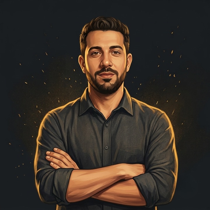 Illustration von Musa Abed El Rahim mit verschränkten Armen